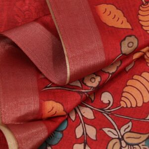 Kalamkari Printed Semi Tussar Saree with Zari Woven Border