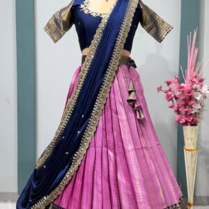 Embroidered Silk Saree with Printed Blouse – Festive Collection