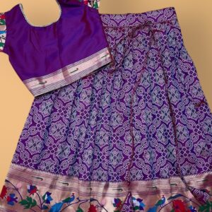 Bandhani Paithani Geometrical Print Lehenga with Pleated Sleeves