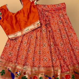 Bandhani Paithani Geometrical Print Lehenga with Pleated Sleeves