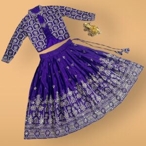 Chinon Silk Floral Sequins Embroidered Lehenga Set with Full Sleeves